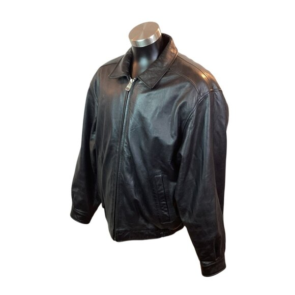 Croft & Barrow Mens Large Soft Leather Aviator Bomber Racer Dress Jacket Black - Picture 3 of 9